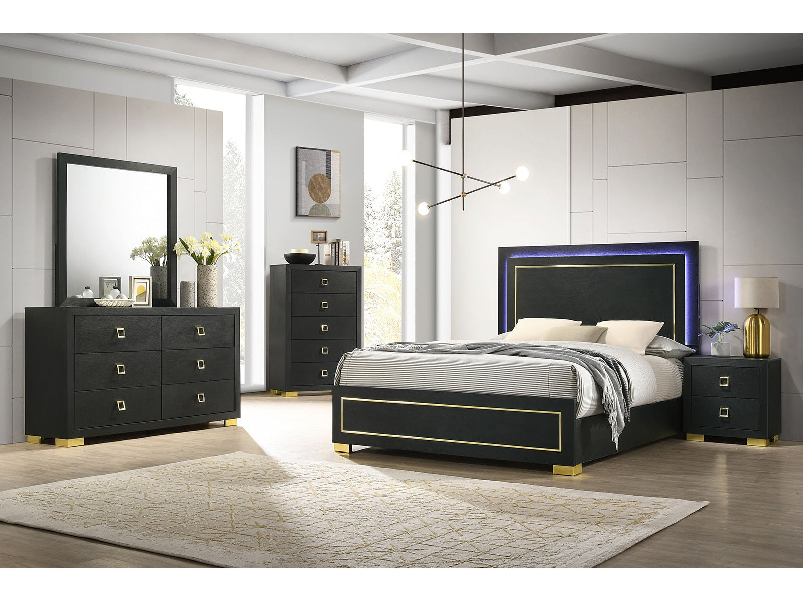 Latimer Black Queen 5 Piece Bedroom Set w/Chest - Ornate Home