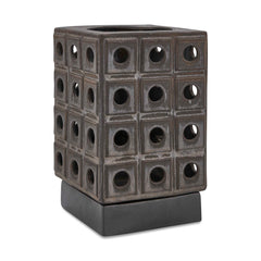 Lattice Brown/Gray Indoor-Outdoor Lantern Candleholder - Ornate Home