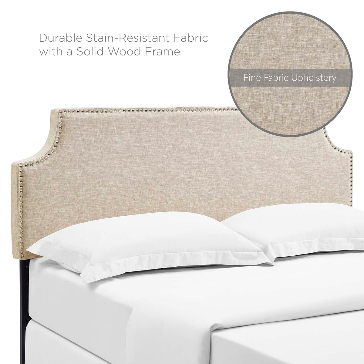 Laura Beige Upholstered Fabric Queen Headboard - Ornate Home