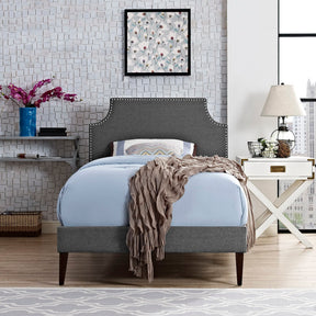 Laura Gray Fabric Twin Platform Bed with Squared Tapered Legs - Ornate Home