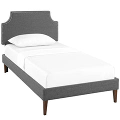 Laura Gray Fabric Twin Platform Bed with Squared Tapered Legs - Ornate Home