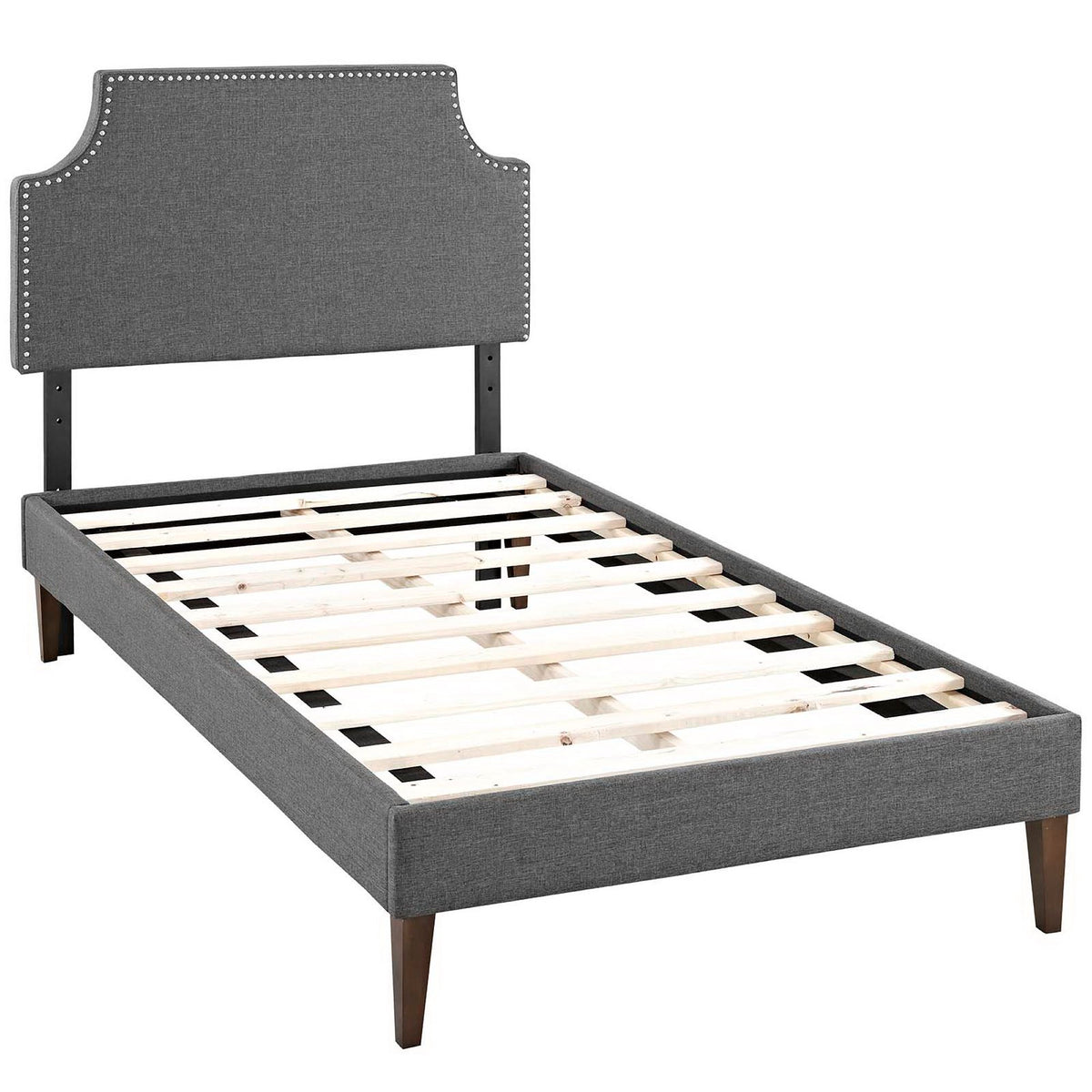 Laura Gray Fabric Twin Platform Bed with Squared Tapered Legs - Ornate Home