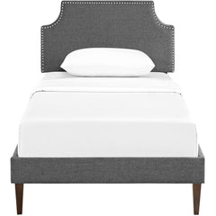 Laura Gray Fabric Twin Platform Bed with Squared Tapered Legs - Ornate Home