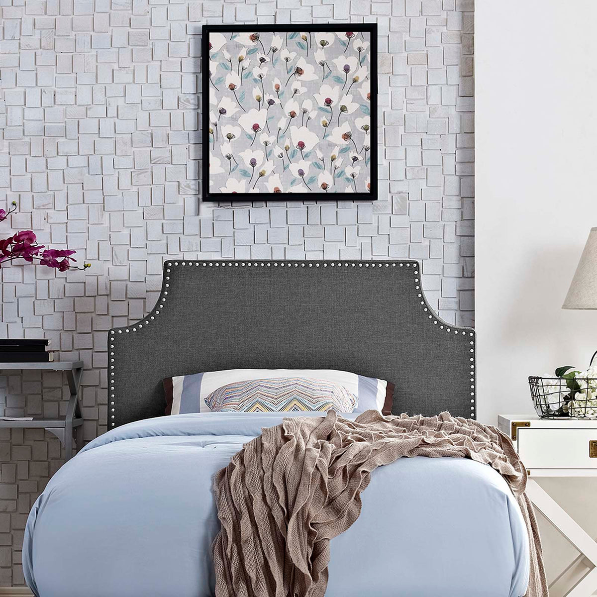 Laura Gray Upholstered Fabric Twin Headboard - Ornate Home