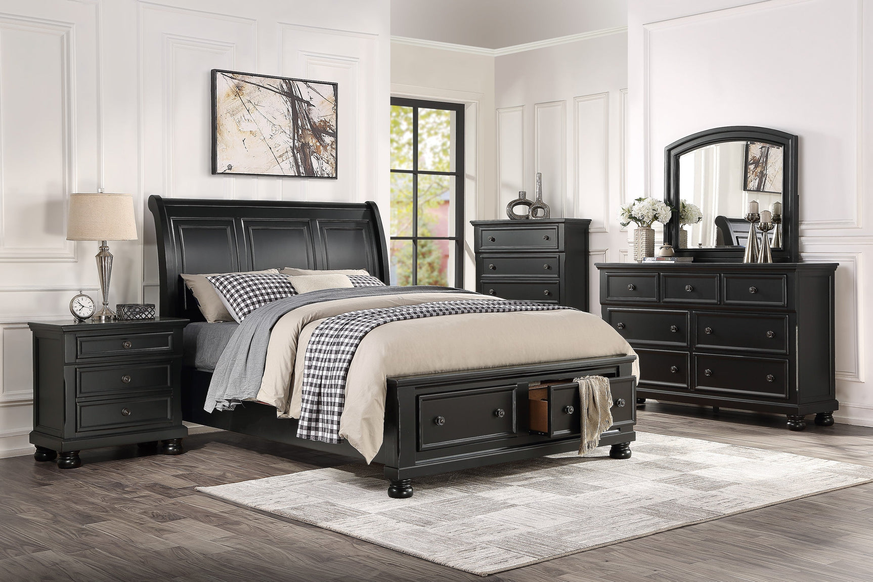 Laurelin Black California King Sleigh Platform Bed - Ornate Home
