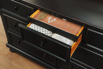 Laurelin Black Dresser w/ Hidden Jewelry Tray - Ornate Home