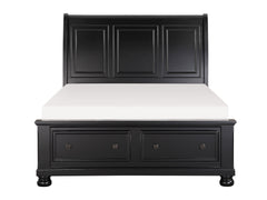 Laurelin Black Eastern King Sleigh Platform Bed - Ornate Home