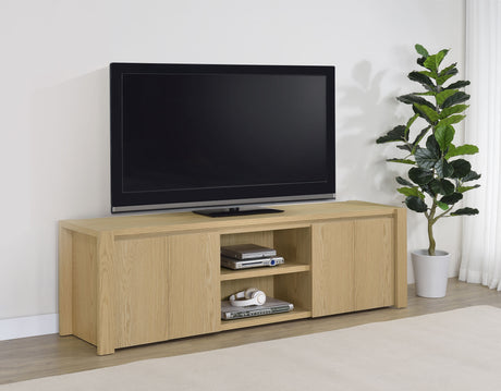 Laurelton Light Oak 78-inch 4-door TV Stand Media Console - Ornate Home