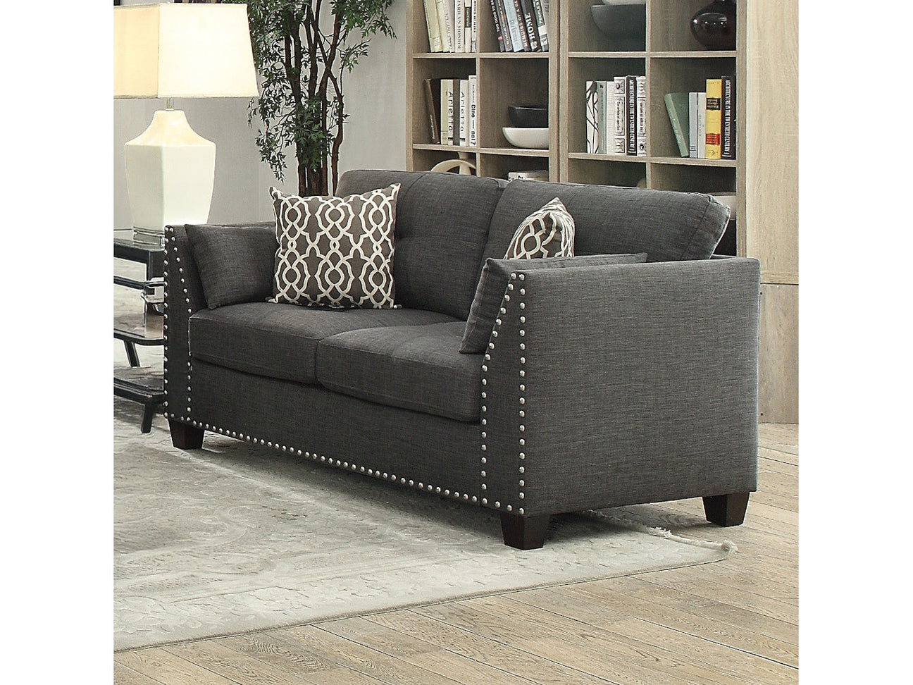 Laurissa Light Charcoal Linen Loveseat w/4 Pillows - Ornate Home