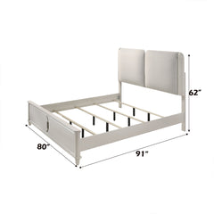 Laveda Light Gray Boucle & Pearl White Eastern King Bed W/Led - Ornate Home