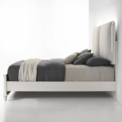 Laveda Light Gray Boucle & Pearl White Eastern King Bed W/Led - Ornate Home