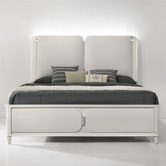 Laveda Light Gray Boucle & Pearl White Eastern King Bed W/Led - Ornate Home