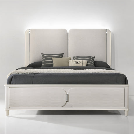 Laveda Light Gray/Pearl White Queen Bed w/LED - Ornate Home