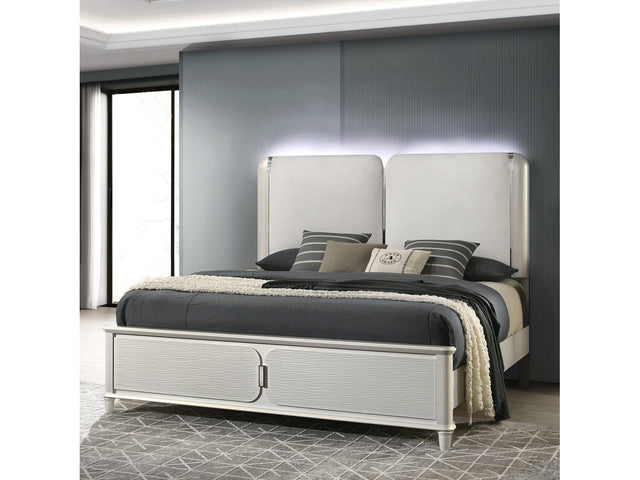 Laveda Light Gray/Pearl White Queen Bed w/LED - Ornate Home