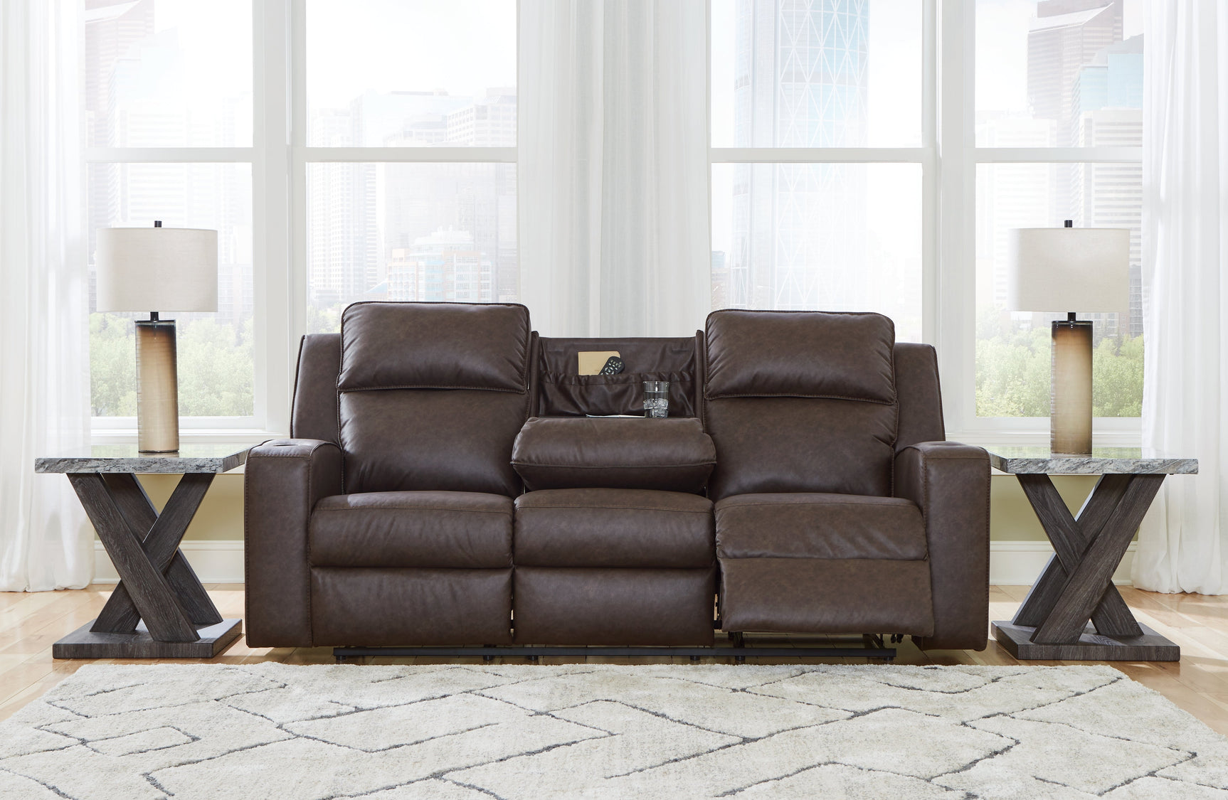 Lavenhorne Granite Reclining Sofa with Drop Down Table (Online Special Price) - Ornate Home