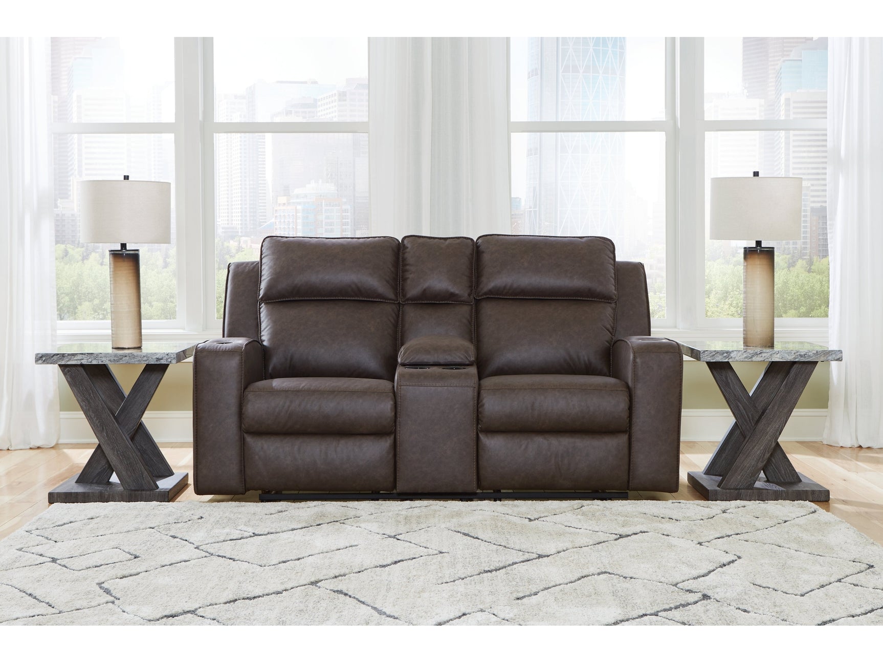 Lavenhorne Umber Reclining Loveseat with Console - Ornate Home