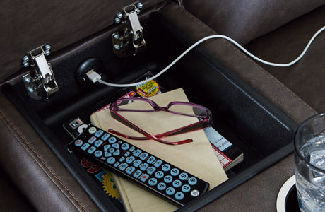 Lavenhorne Umber Reclining Loveseat with Console - Ornate Home