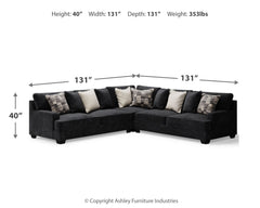 Lavernett Charcoal 3-Piece Sectional and Oversized Ottoman - Ornate Home