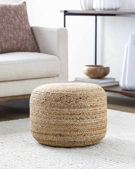Lavertezzo Brick Red Knitted Beige Cotton Pouf - Ornate Home