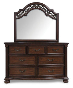 Lavinton Brown California King Poster Bed, Dresser, Mirror and 2 Nightstands - Ornate Home