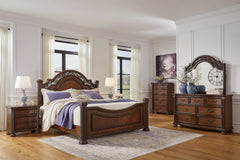Lavinton Brown King Poster Bed & Dresser & Mirror & Chest & 2 Nightstands - Ornate Home