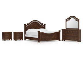 Lavinton Brown King Poster Bed, Dresser, Mirror and 2 Nightstands (Online Special Price) - Ornate Home