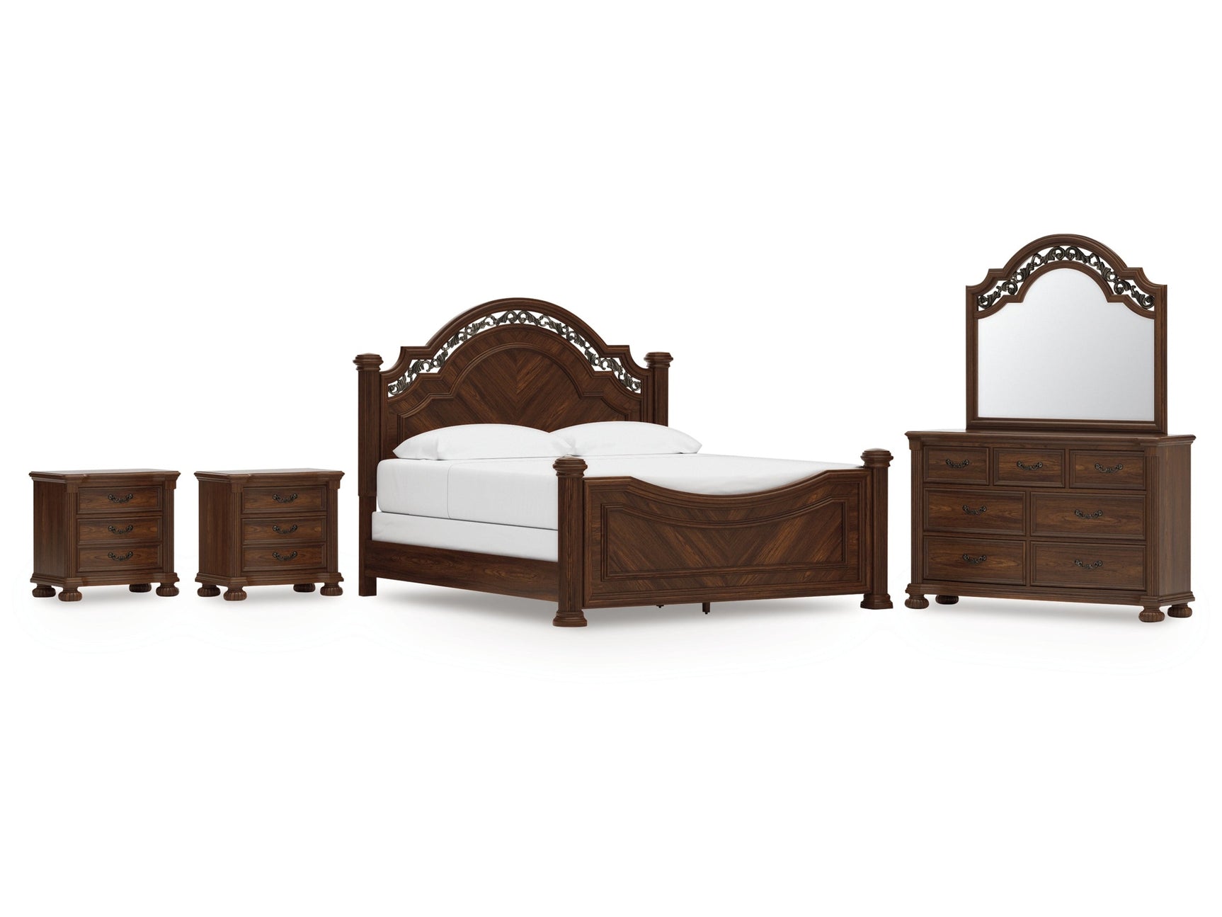 Lavinton Brown King Poster Bed, Dresser, Mirror and 2 Nightstands - Ornate Home