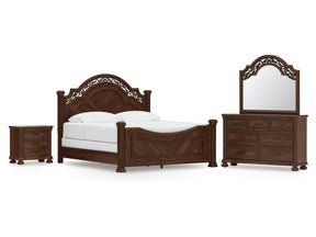 Lavinton Brown King Poster Bed, Dresser, Mirror and Nightstand - Ornate Home