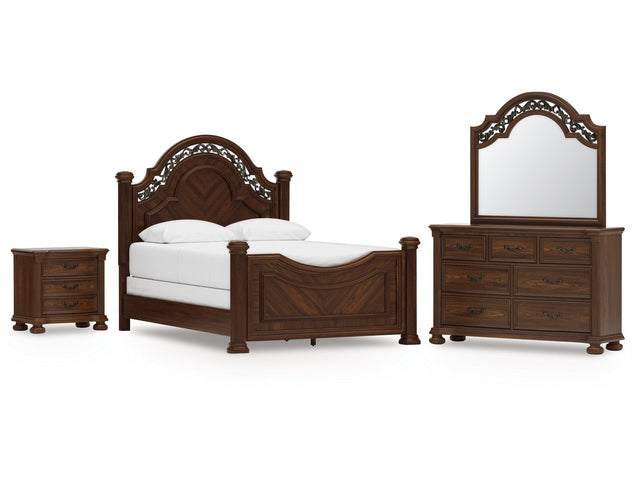 Lavinton Brown Queen Poster Bed, Dresser, Mirror and Nightstand - Ornate Home