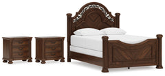 Lavinton Brown Queen Poster Bed and 2 Nightstands - Ornate Home