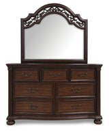 Lavinton Brown Queen Poster Bedroom Set with Dresser, Mirror, Chest and 2 Nightstands - Ornate Home