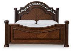 Lavinton Brown Queen Poster Bedroom Set with Dresser, Mirror, Chest and 2 Nightstands - Ornate Home