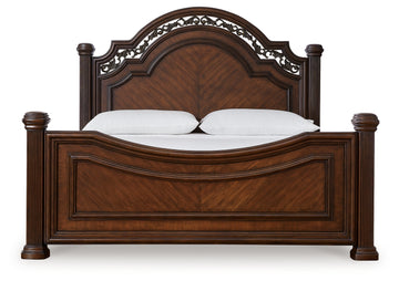 Lavinton Brown Queen Poster Bedroom Set with Dresser, Mirror, Chest and 2 Nightstands - Ornate Home