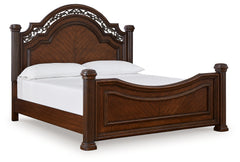 Lavinton Brown Queen Poster Bedroom Set with Dresser, Mirror, Chest and 2 Nightstands - Ornate Home