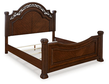 Lavinton Brown Queen Poster Bedroom Set with Dresser, Mirror, Chest and 2 Nightstands - Ornate Home