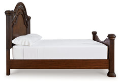Lavinton Brown Queen Poster Bedroom Set with Dresser, Mirror, Chest and 2 Nightstands - Ornate Home