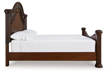 Lavinton Brown Queen Poster Bedroom Set with Dresser, Mirror, Chest and 2 Nightstands - Ornate Home