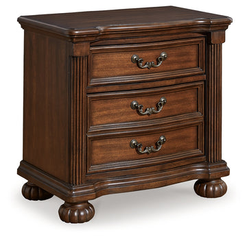Lavinton Brown Queen Poster Bedroom Set with Dresser, Mirror, Chest and 2 Nightstands - Ornate Home