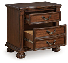 Lavinton Brown Queen Poster Bedroom Set with Dresser, Mirror, Chest and 2 Nightstands - Ornate Home