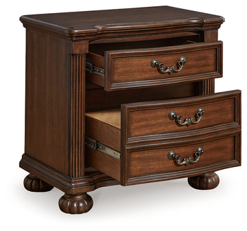 Lavinton Brown Queen Poster Bedroom Set with Dresser, Mirror, Chest and 2 Nightstands - Ornate Home
