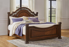 Lavinton Brown Queen Poster Bedroom Set with Dresser, Mirror, Chest and 2 Nightstands - Ornate Home