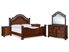 Lavinton King Poster Bed, Dresser, Mirror and Nightstand - Ornate Home