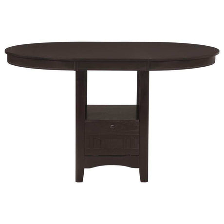 Lavon Espresso Oval Counter Height Table w/ 18" Leaf & Storage - Ornate Home
