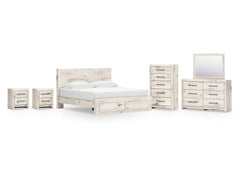 Lawroy King Panel Storage Bed, Dresser, Mirror, Chest and 2 Nightstands - Ornate Home