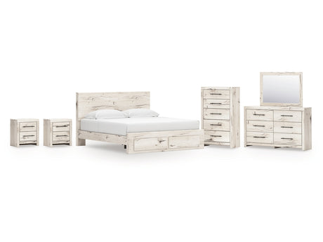Lawroy King Panel Storage Bed, Dresser, Mirror, Chest and 2 Nightstands - Ornate Home