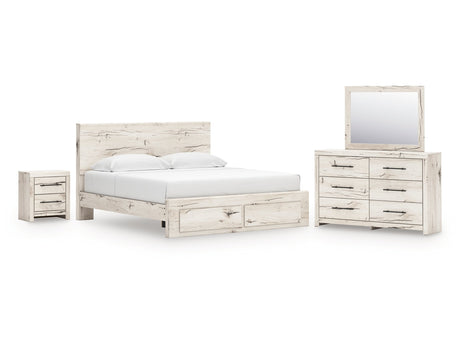 Lawroy King Panel Storage Bed, Dresser, Mirror and Nightstand - Ornate Home