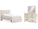 Lawroy Light Natural Full Panel Bed with 2 Storage Drawers & Dresser & Mirror (Online Special Price) - Ornate Home