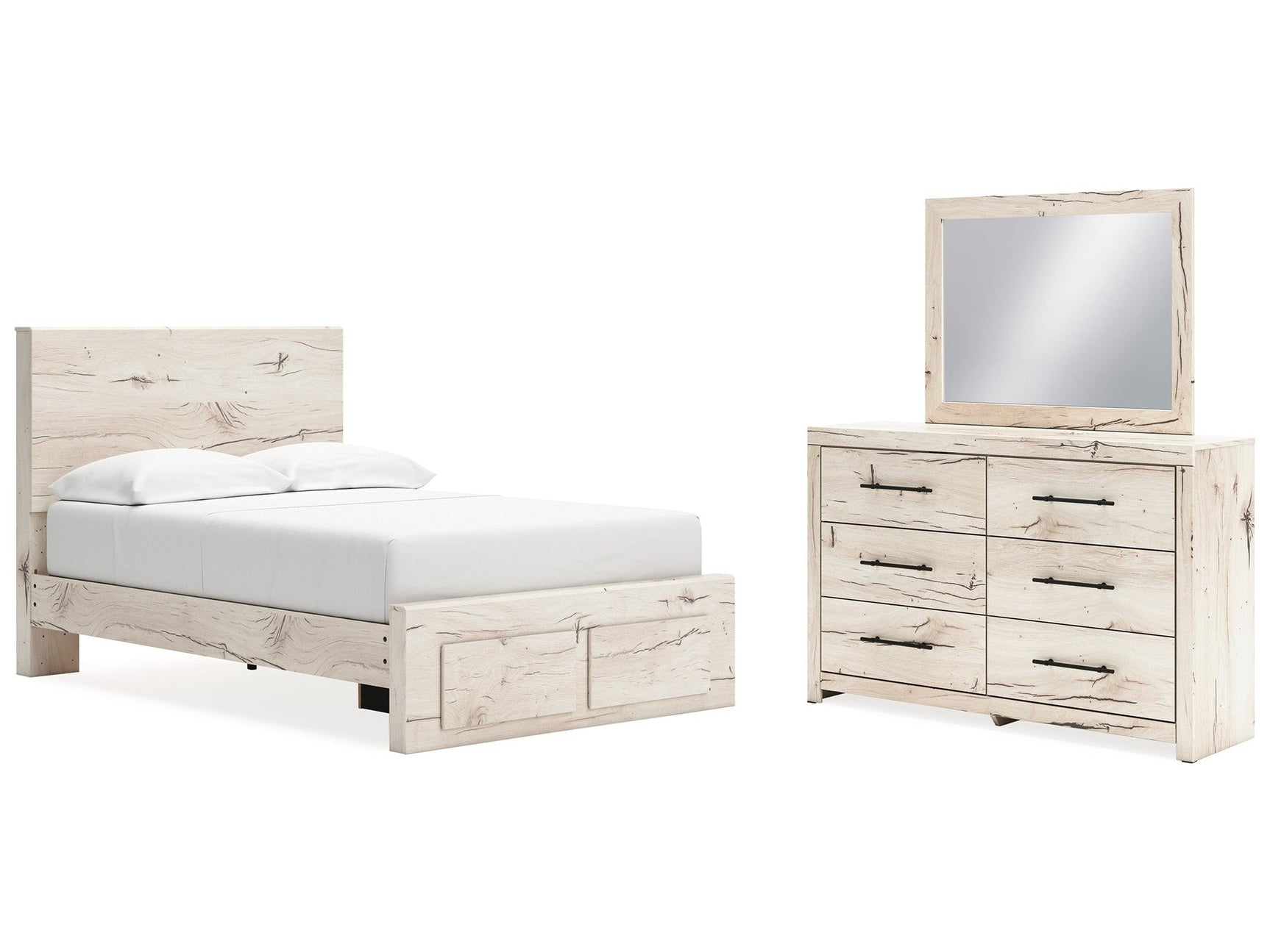 Lawroy Light Natural Full Panel Bed with 2 Storage Drawers & Dresser & Mirror (Online Special Price) - Ornate Home