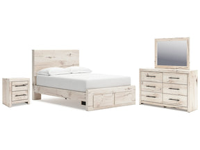 Lawroy Light Natural Full Panel Storage Bedroom Set with Dresser, Mirror and Nightstand - Ornate Home