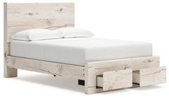 Lawroy Light Natural Full Panel Storage Bedroom Set with Dresser, Mirror and Nightstand - Ornate Home